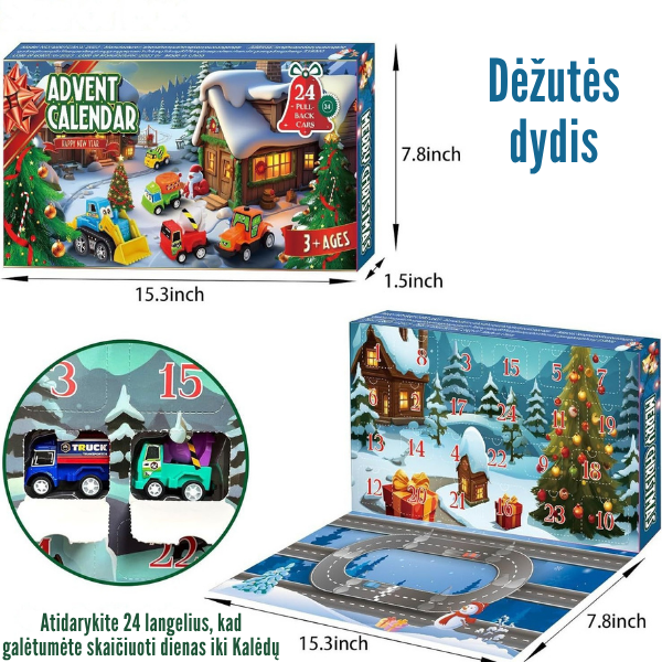 Advento kalendorius su statybinėmis ir lenktyninėmis mašinėlėmis