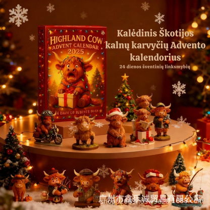 Kalėdinis Škotijos kalnų karvyčių Advento kalendorius